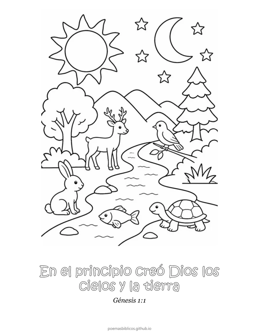 La creación para colorear, con el versículo Génesis 1:1