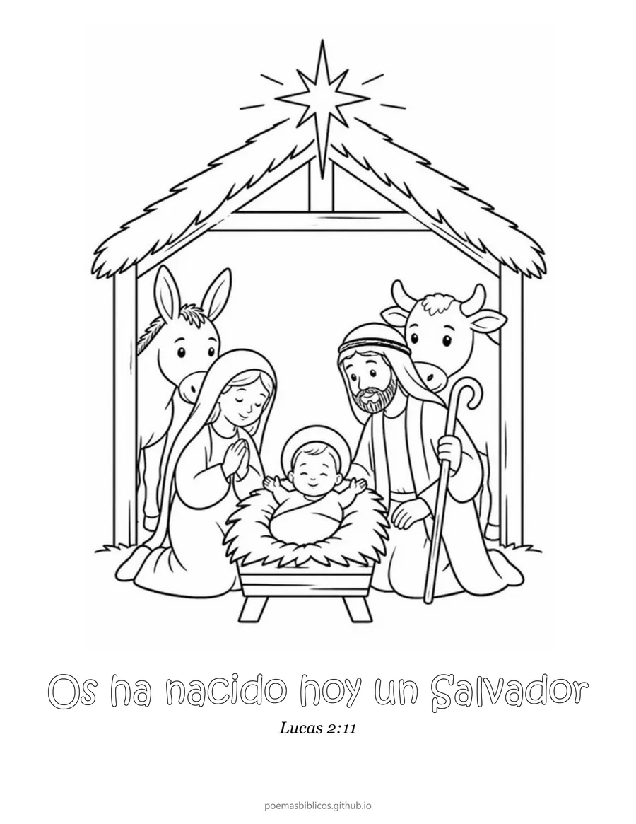 El nacimiento de Jesús para colorear, con el versículo Lucas 2:11